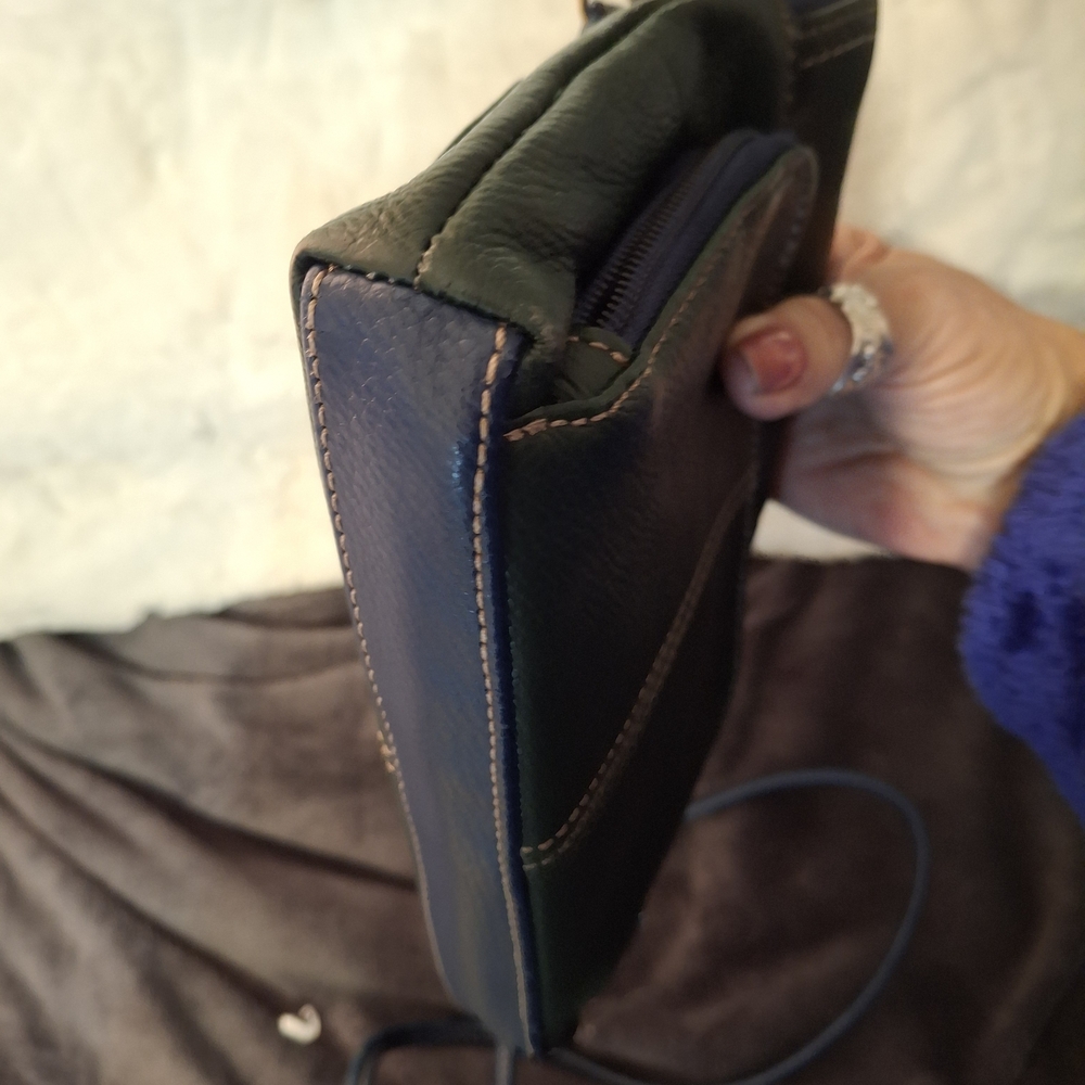 Tignanello Green and Blue Vintage Leather Crossbody Bag 8x6 - Picture 5 of 12